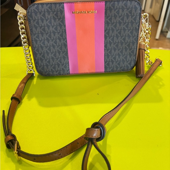 Michael Kors Pink and Brown Crossbody Bag with Monogram Pattern - Picture 1 of 4